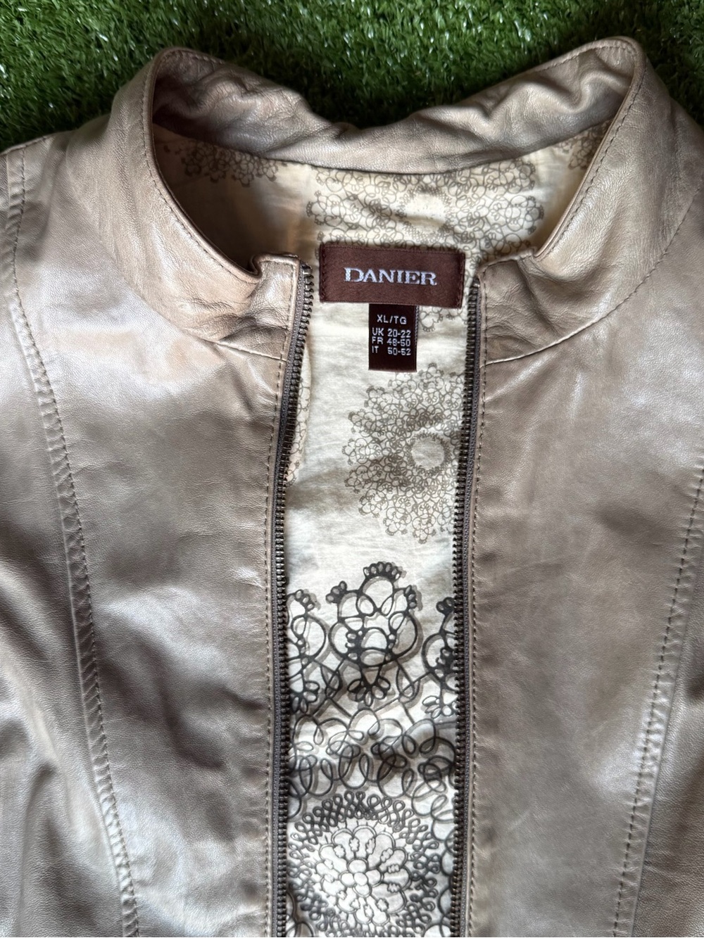 Danier Metallic Taupe Leather Zip Jacket - Women's
